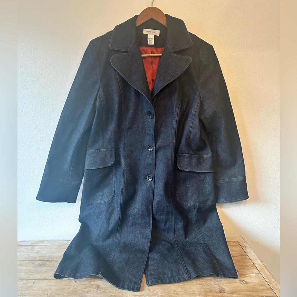 Nine West Dark Denim Trench Coat With Red Lining